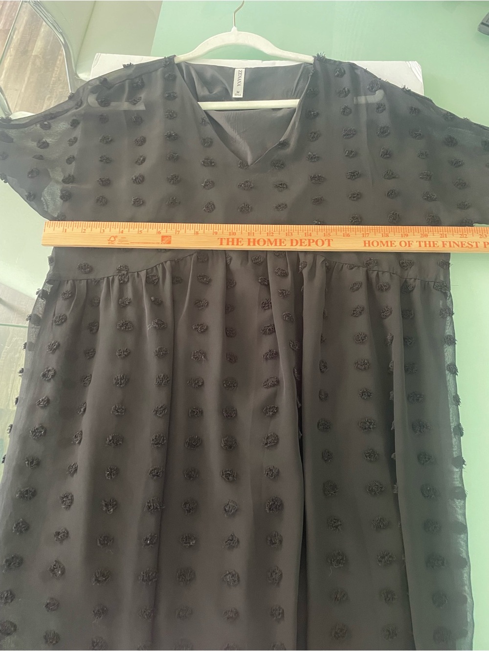 Women's Zenana Black Textured Swiss Dot V-Neck Babydoll Mini Dress Size Medium - Picture 8 of 9